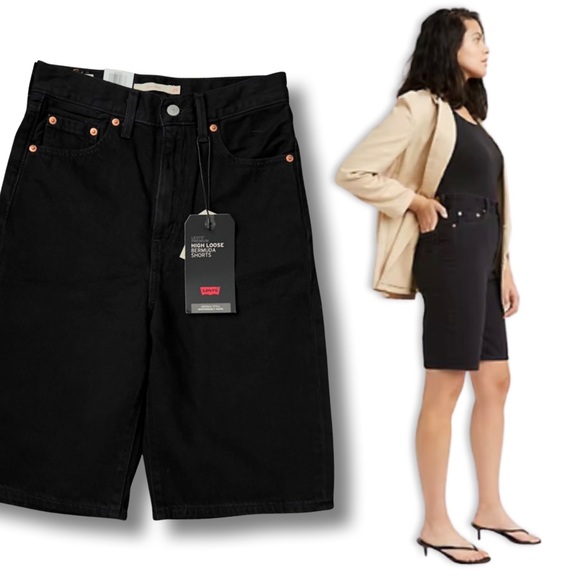 Levis Premium High Loose Bermuda Shorts Black - Picture 2 of 16